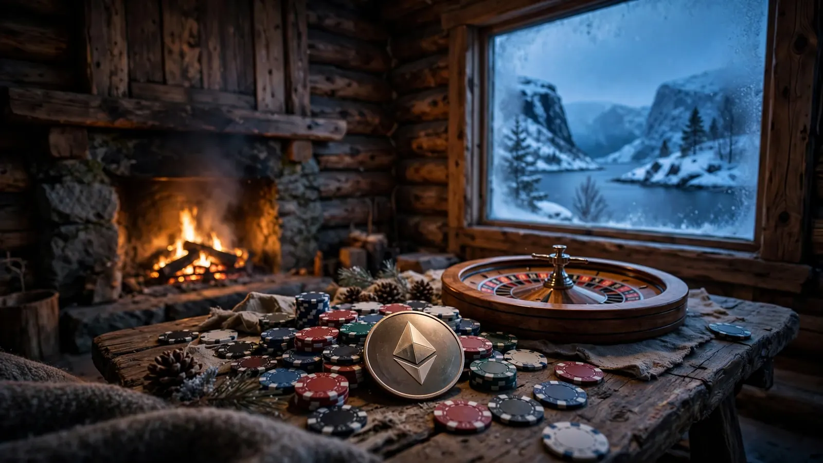 Ethereum-mynter og kasinokuler i en norsk hytte ved fjorden