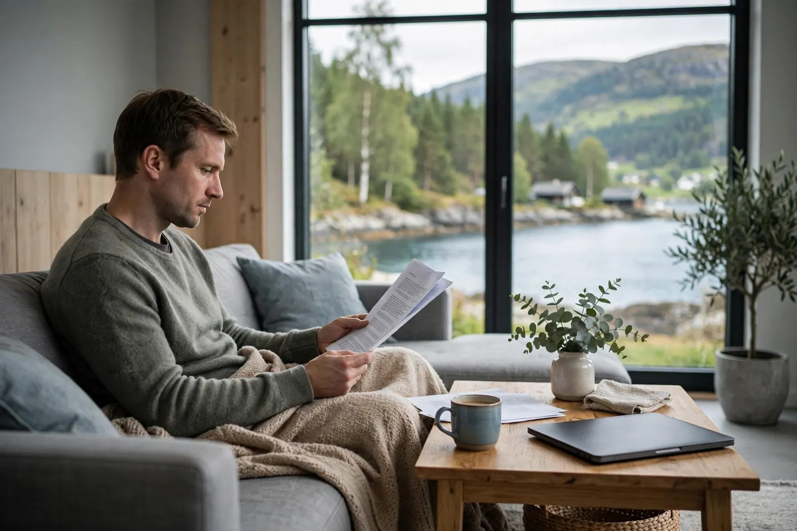 Person som vurderer bonusvilkår hjemme i Norge