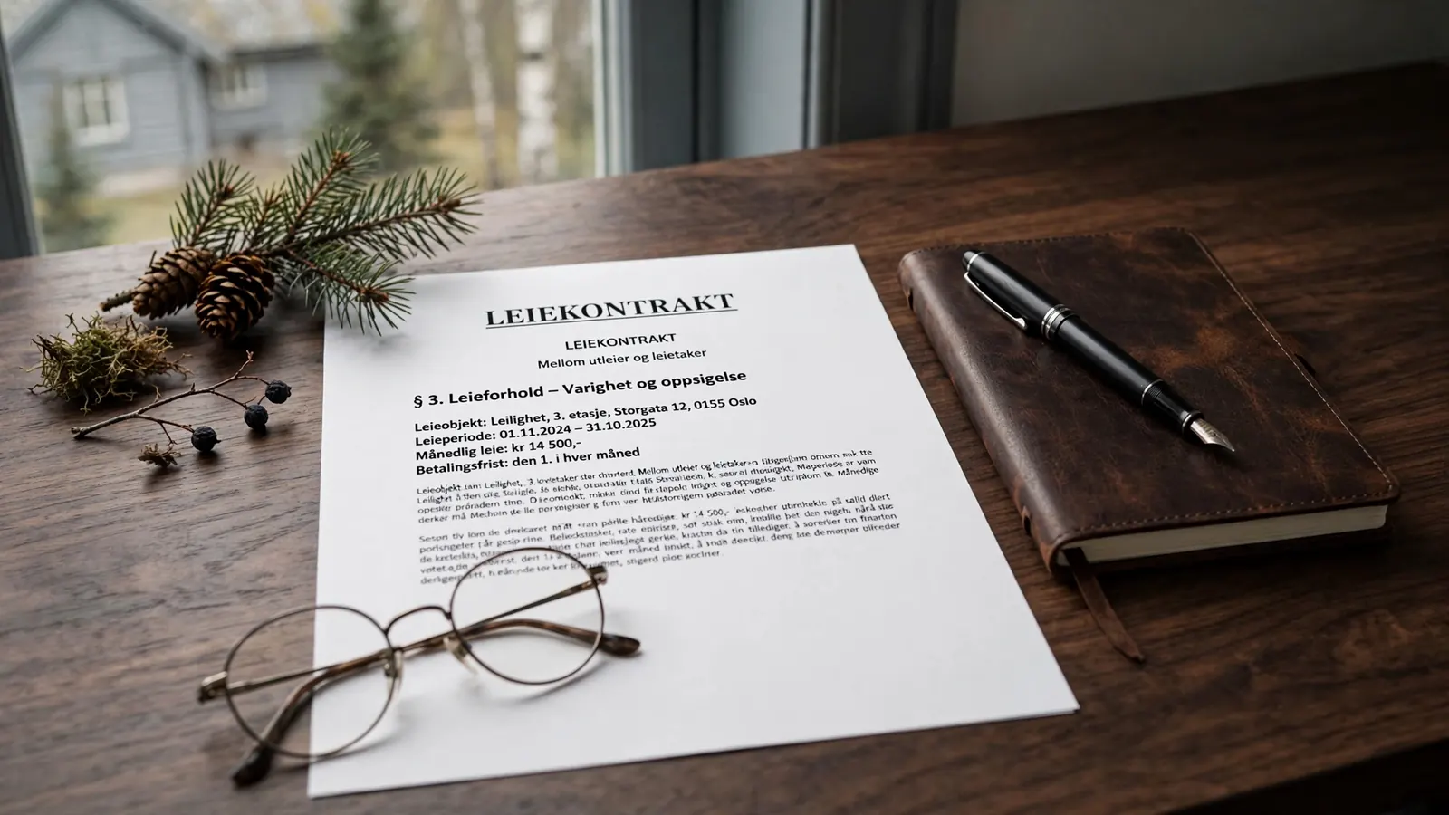 Juridisk dokument og notatbok på skrivebord
