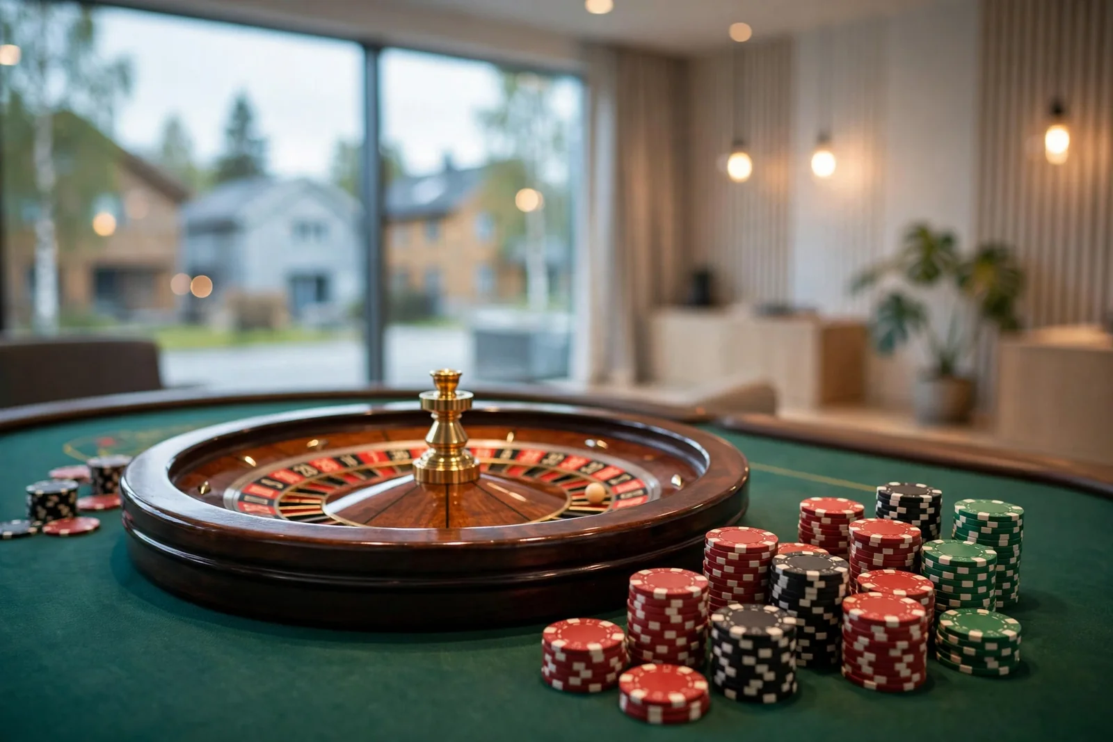 Roulettehjul og jetonger i et live dealer-studio